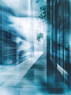 科技感走廊与绿植融合景象