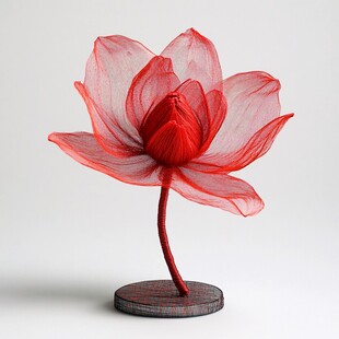红色丝网莲花艺术摆件