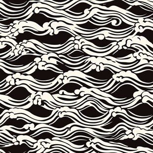 黑白海浪纹无缝图案设计