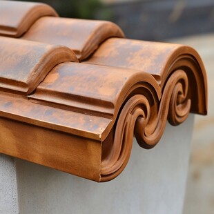 古典中式卷边陶瓦特写