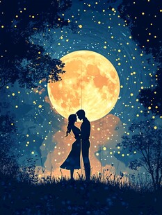 月下情侣浪漫甜蜜相拥