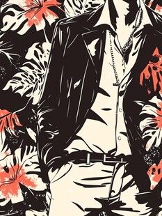 时尚男士与花叶潮流插画