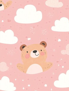 可爱小熊云朵粉色背景图