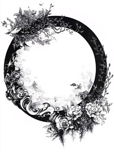 中式花鸟圆环装饰图案