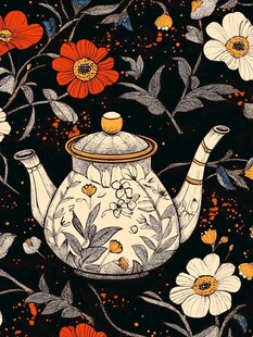 花卉环绕的复古风茶壶
