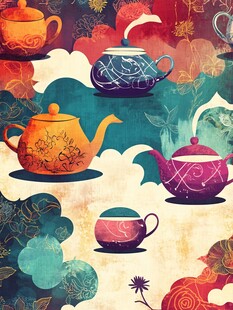 多彩复古风茶壶图案设计