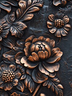 铜制花卉浮雕精美细节