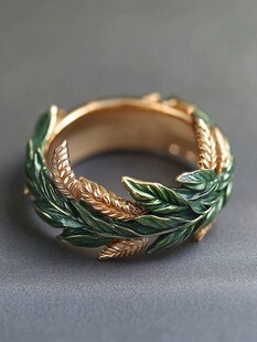 绿叶麦穗金戒指精美饰品