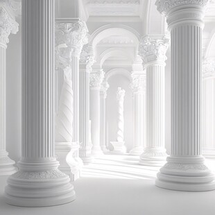 纯白古典柱式建筑空间