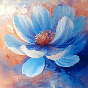 蓝色花卉抽象艺术画作