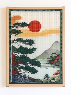 日式山水刺绣风景图