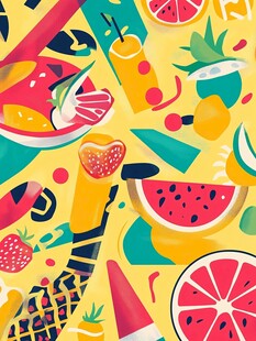 缤纷夏日水果插画图案