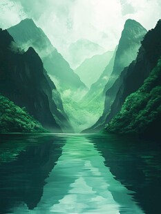 青山绿水间的静谧湖景