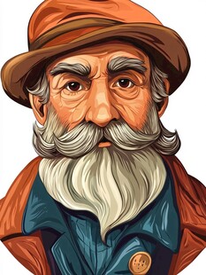 戴帽长须老人肖像画