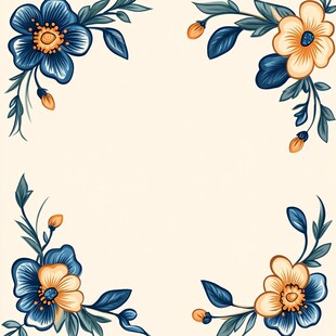 蓝黄花卉装饰性边角图案