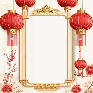 中式喜庆灯笼边框背景图