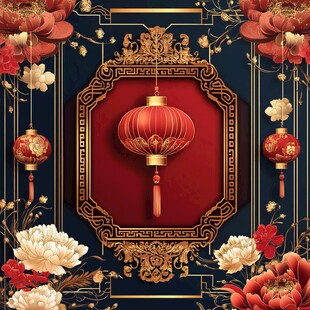 中式灯笼牡丹装饰背景图