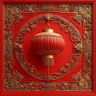 中式红底金饰喜庆大灯笼