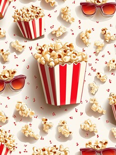 爆米花与3D眼镜趣味图案