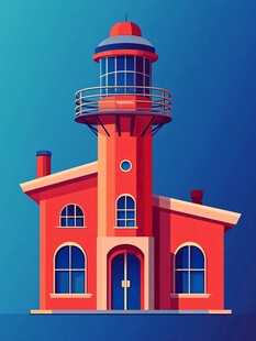 红色灯塔建筑插画