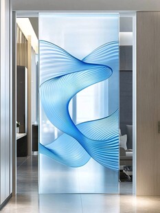 蓝色动感线条艺术隔断墙