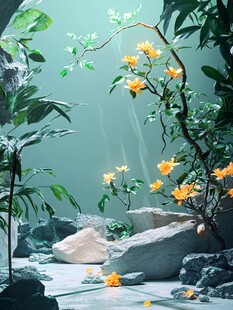 梦幻绿植间的明艳花朵