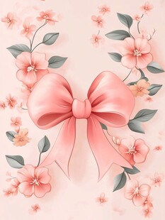 粉色蝴蝶结与花卉装饰图