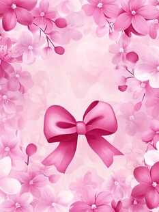 粉色花朵与蝴蝶结浪漫背景