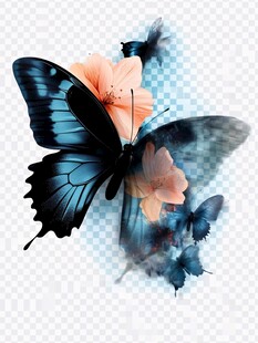 梦幻蓝蝶伴柔美花卉