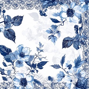 蓝白花卉图案设计素材