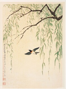 柳间飞燕图