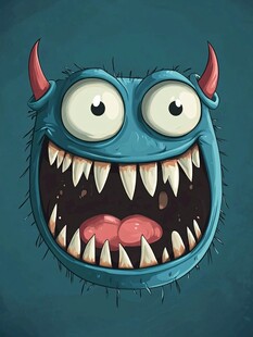 蓝色搞怪大眼尖牙小怪兽