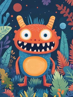 奇幻丛林中的可爱小怪兽