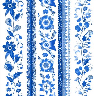 蓝白花卉边框图案设计