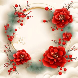 中式红花环喜庆装饰图