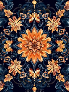 绚丽花卉对称图案装饰画