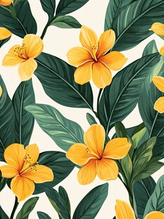 黄色扶桑花绿叶图案背景