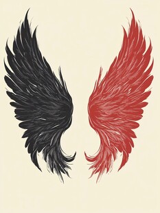 黑白红双色羽翼图案