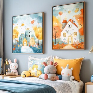 童趣卧室装饰画与可爱玩偶