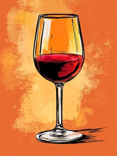 插画中的红酒高脚杯