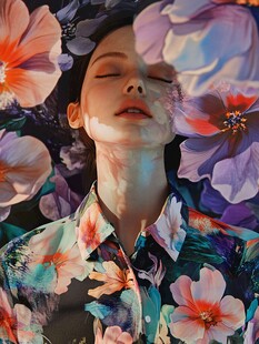 花中沉醉的梦幻女子
