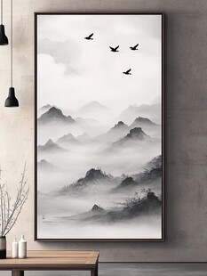 水墨山水飞鸟装饰画