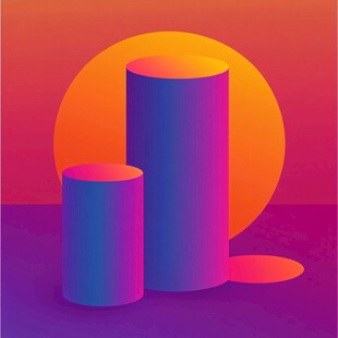 渐变圆柱与落日背景图案