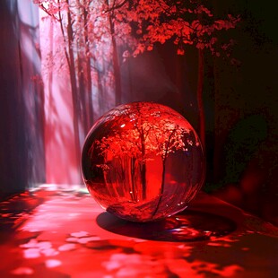 梦幻红晶球中的森林景致