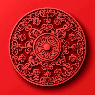 中式红色雕花圆形装饰图案