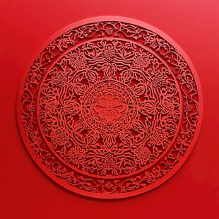 红色精美圆形镂空剪纸艺术