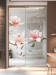 玉兰花鸟玻璃门装饰画