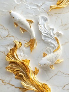 金白锦鲤浮雕装饰图案