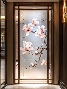 中式玉兰花玻璃隔断装饰