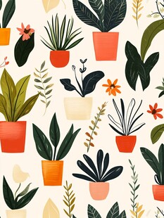 盆栽植物插画图案设计